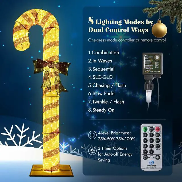 Alt view image 5 of 7 - Yescom 8FT Pre-Lit 660LED Christmas Candy Cane Giant 3D Lighted Outdoor Yard Decorations, Holiday Display Large Lighting