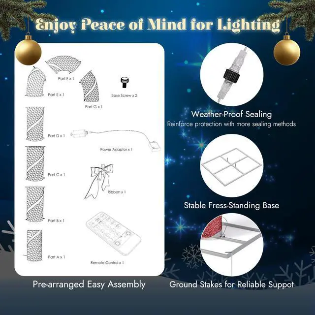 Alt view image 6 of 7 - Yescom 8FT Pre-Lit 660LED Christmas Candy Cane Giant 3D Lighted Outdoor Yard Decorations, Holiday Display Large Lighting