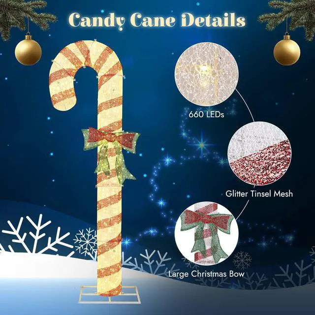 Alt view image 4 of 7 - Yescom 8FT Pre-Lit 660LED Christmas Candy Cane Giant 3D Lighted Outdoor Yard Decorations, Holiday Display Large Lighting