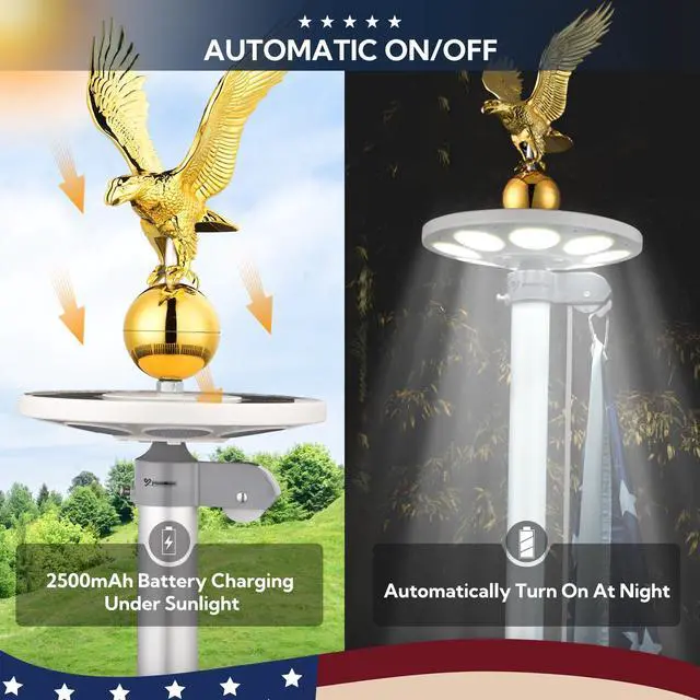 Alt view image 5 of 7 - Yescom 20 Ft Sectional Flag Pole Kit with Solar Light & Deck Mount Bravery MEGA Aluminum Inground Flagpole for Outdoor Patio Dock Side Silver