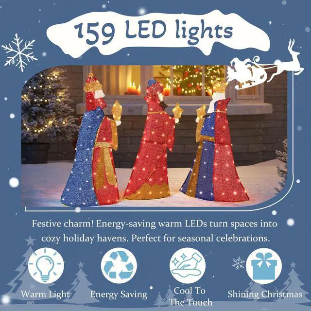 Alt view image 4 of 7 - Yescom 3-Piece Pre-lit Lighted 2D Three Kings with Gifts Christmas Decorations with 80 LEDs for Indoor Outdoor Xmas Decor Holiday Displays