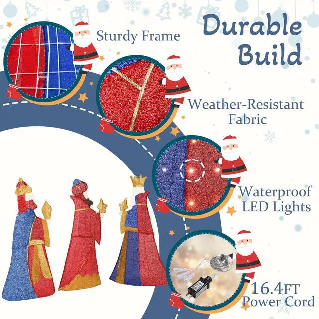 Alt view image 5 of 7 - Yescom 3-Piece Pre-lit Lighted 2D Three Kings with Gifts Christmas Decorations with 80 LEDs for Indoor Outdoor Xmas Decor Holiday Displays
