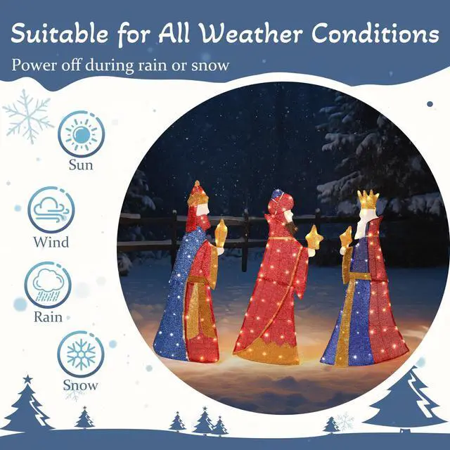 Alt view image 6 of 7 - Yescom 3-Piece Pre-lit Lighted 2D Three Kings with Gifts Christmas Decorations with 80 LEDs for Indoor Outdoor Xmas Decor Holiday Displays