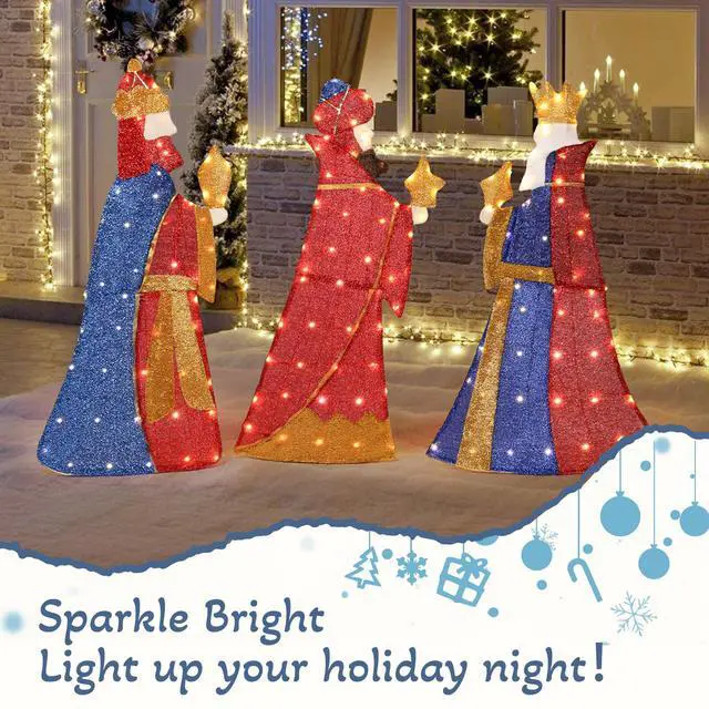 Alt view image 7 of 7 - Yescom 3-Piece Pre-lit Lighted 2D Three Kings with Gifts Christmas Decorations with 80 LEDs for Indoor Outdoor Xmas Decor Holiday Displays
