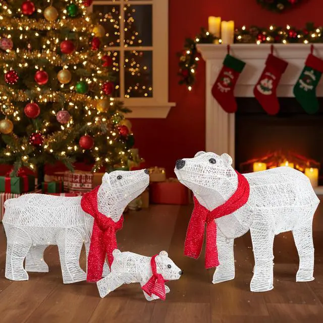 Alt view image 2 of 7 - Yescom 3 Pcs Lighted Christmas Polar Bear Family Decorations with 190 LEDs for Xmas Outdoor Indoor Decor Lighted Holiday Displays