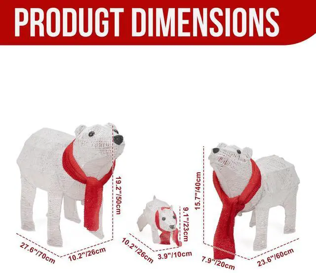 Alt view image 3 of 7 - Yescom 3 Pcs Lighted Christmas Polar Bear Family Decorations with 190 LEDs for Xmas Outdoor Indoor Decor Lighted Holiday Displays