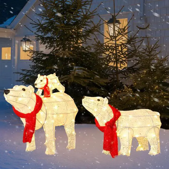 Main image of Yescom 3 Pcs Lighted Christmas Polar Bear Family Decorations with 190 LEDs for Xmas Outdoor Indoor Decor Lighted Holiday Displays