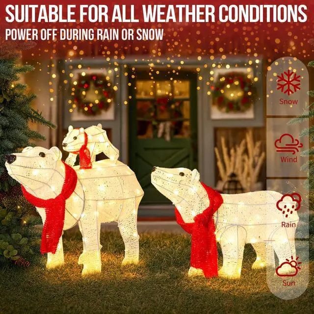 Alt view image 6 of 7 - Yescom 3 Pcs Lighted Christmas Polar Bear Family Decorations with 190 LEDs for Xmas Outdoor Indoor Decor Lighted Holiday Displays