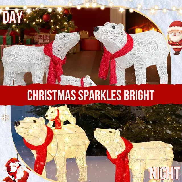 Alt view image 7 of 7 - Yescom 3 Pcs Lighted Christmas Polar Bear Family Decorations with 190 LEDs for Xmas Outdoor Indoor Decor Lighted Holiday Displays