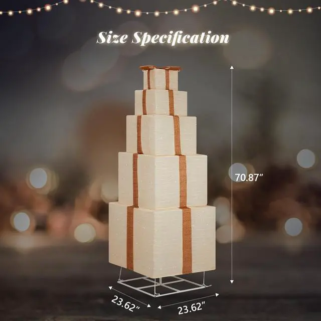 Alt view image 2 of 7 - Yescom 6FT Pre-lit Lighted Christmas Beige Gift Box Tower with 200 LEDs for Indoor/Outdoor Yard Porch Lawn Holiday Decor