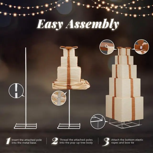 Alt view image 6 of 7 - Yescom 6FT Pre-lit Lighted Christmas Beige Gift Box Tower with 200 LEDs for Indoor/Outdoor Yard Porch Lawn Holiday Decor