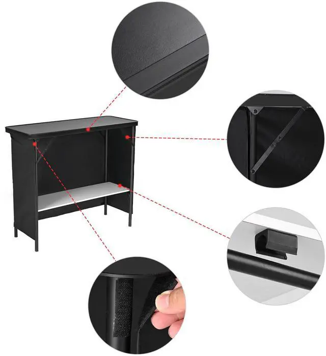 Alt view image 3 of 7 - InstaHibit EZ GO Portable Bar Table Aluminum with Carry Bag Black Skirt for Wedding Camping Tradeshow Party