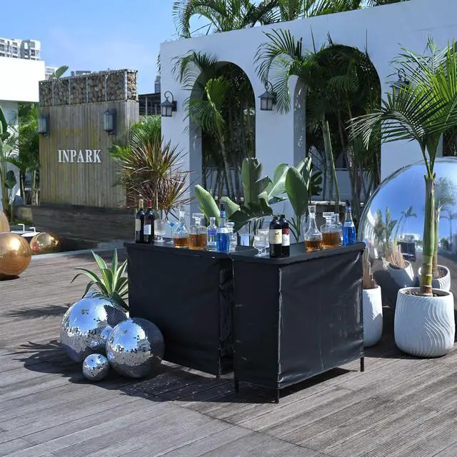 Main image of InstaHibit EZ GO 2 Pcs Portable Bar Table Aluminum with Carry Bag Black Skirt for Wedding Camping Tradeshow Party