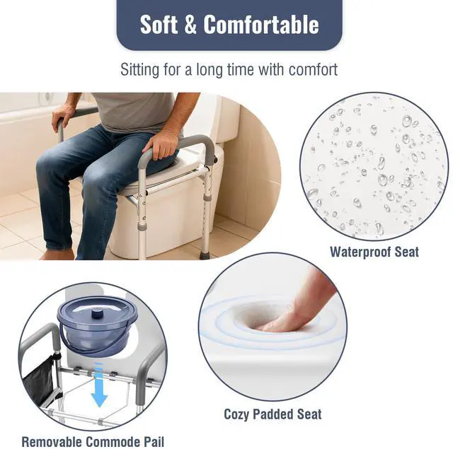 Alt view image 2 of 7 - Yescom Raised Toilet Seat Riser Adjustable Bedside Commode with Handles 375 lb for Seniors Disabled
