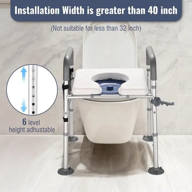 Alt view image 3 of 7 - Yescom Raised Toilet Seat Riser Adjustable Bedside Commode with Handles 375 lb for Seniors Disabled