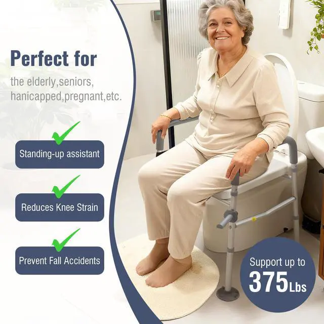 Alt view image 5 of 7 - Yescom Raised Toilet Seat Riser Adjustable Bedside Commode with Handles 375 lb for Seniors Disabled