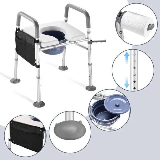 Alt view image 6 of 7 - Yescom Raised Toilet Seat Riser Adjustable Bedside Commode with Handles 375 lb for Seniors Disabled