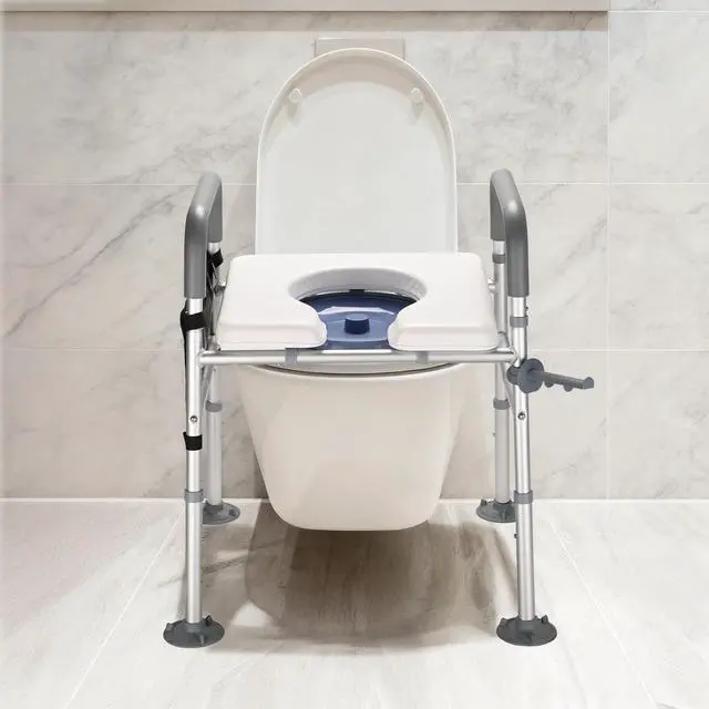 Alt view image 7 of 7 - Yescom Raised Toilet Seat Riser Adjustable Bedside Commode with Handles 375 lb for Seniors Disabled