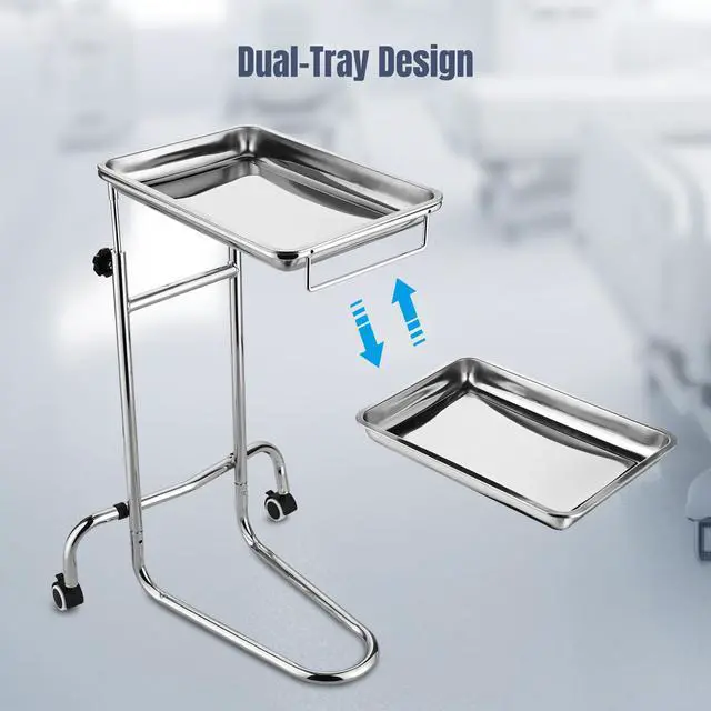 Alt view image 2 of 7 - Mobile Mayo Stainless Steel Tray Stand Medical Doctor Tattoo Spa Salon Equipment