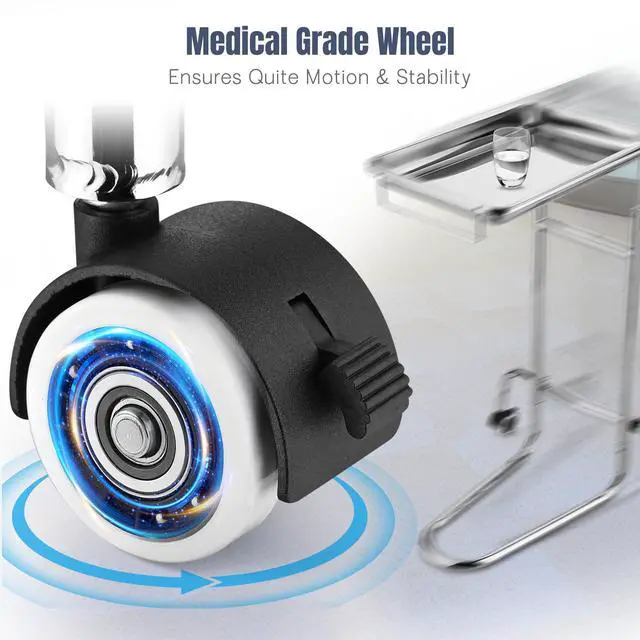 Alt view image 5 of 7 - Mobile Mayo Stainless Steel Tray Stand Medical Doctor Tattoo Spa Salon Equipment