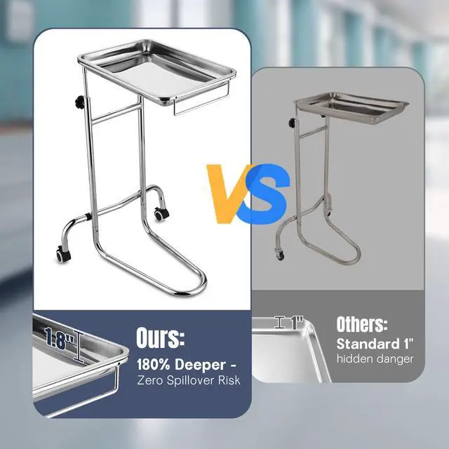 Alt view image 6 of 7 - Mobile Mayo Stainless Steel Tray Stand Medical Doctor Tattoo Spa Salon Equipment