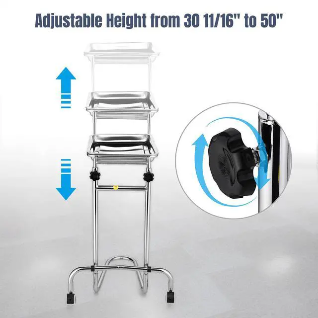 Alt view image 7 of 7 - Mobile Mayo Stainless Steel Tray Stand Medical Doctor Tattoo Spa Salon Equipment