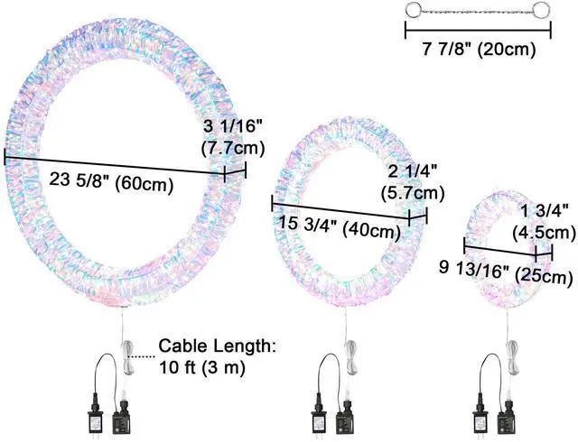 Alt view image 3 of 7 - Yescom 3 Pcs Pre-Lit 1700 LED Outdoor Lighted Christmas Wreath Decoration Holiday Decor for Home Yard, 2025 Xmas Circular Party Event Lighting