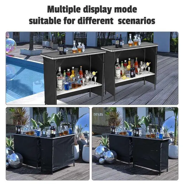 Alt view image 2 of 7 - InstaHibit EZ GO Portable Bar Table Shimmer Decor with Carry Bag Black Skirt for Wedding Camping Tradeshow Party