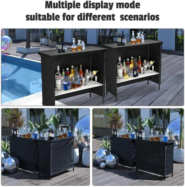 Alt view image 3 of 7 - InstaHibit EZ GO 2 Pcs Portable Bar Table Aluminum with Carry Bag Black Skirt for Wedding Camping Tradeshow Party