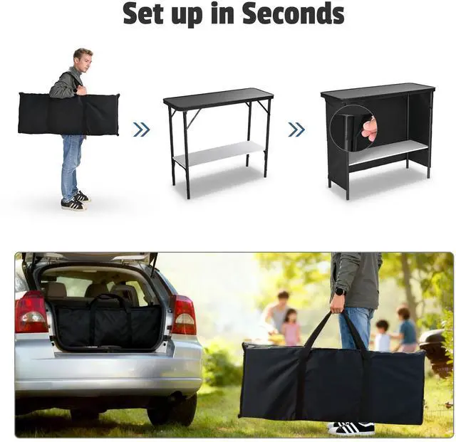 Alt view image 6 of 7 - InstaHibit EZ GO 2 Pcs Portable Bar Table Aluminum with Carry Bag Black Skirt for Wedding Camping Tradeshow Party