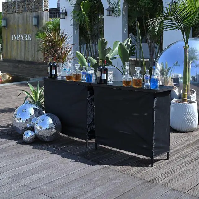 Alt view image 2 of 7 - InstaHibit EZ GO 2 Pcs Portable Bar Table Aluminum with Carry Bag Black Skirt for Wedding Camping Tradeshow Party