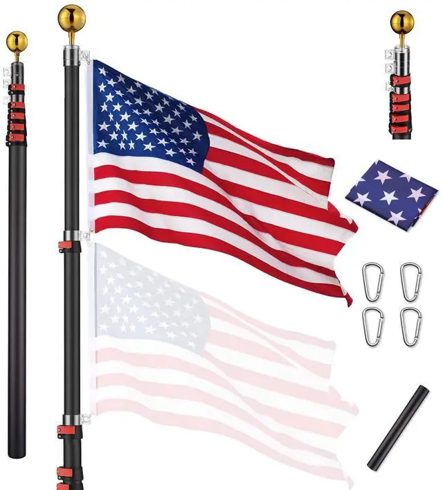Main image of Yescom EZ GO 20Ft Commercial Telescoping Flag Pole Kit Portable Display Sign Banner Pole for Outside Hotel Business Events Advertising Flag Black