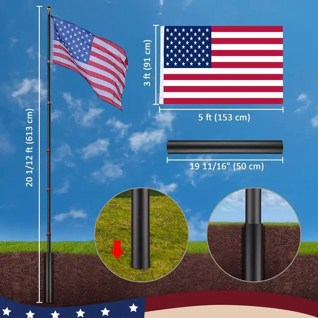 Alt view image 6 of 7 - Yescom EZ GO 20Ft Commercial Telescoping Flag Pole Kit Portable Display Sign Banner Pole for Outside Hotel Business Events Advertising Flag Black