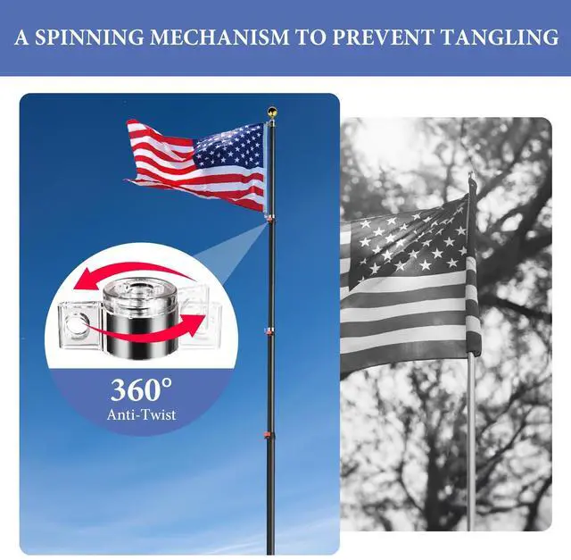 Alt view image 4 of 7 - Yescom EZ GO 20Ft Commercial Telescoping Flag Pole Kit Portable Display Sign Banner Pole for Outside Hotel Business Events Advertising Flag Black