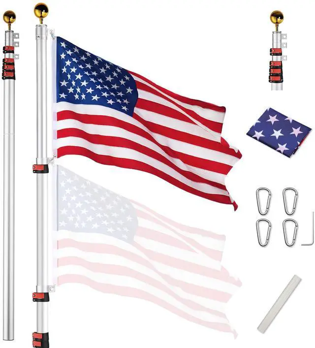 Main image of Yescom EZ GO 25Ft Commercial Telescoping Flag Pole Kit Portable Display Sign Banner Pole for Outside Hotel Business Events Advertising Flag Silver