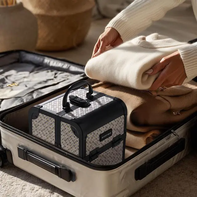 Alt view image 6 of 7 - Byootique Makeup Train Case with Mirror Cosmetic Organizer Art Deco Graphite