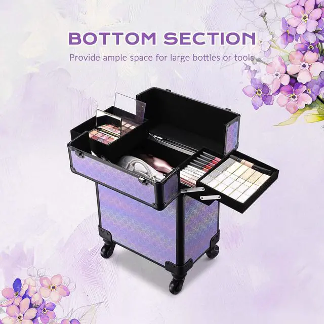 Alt view image 2 of 7 - Byootique 2-Piece Makeup Train Case Cosmetic Organizer Kit Charm ForgetMeNot