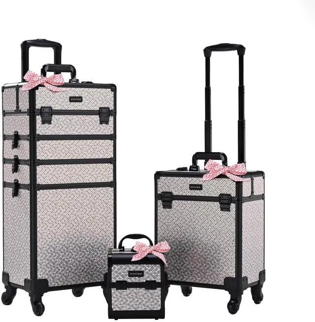 Main image of BYOOTIQUE Rolling Makeup Train Case on Wheels 3-Piece Hairdressing Brush Bags Cosmetology Art Deco Graphite