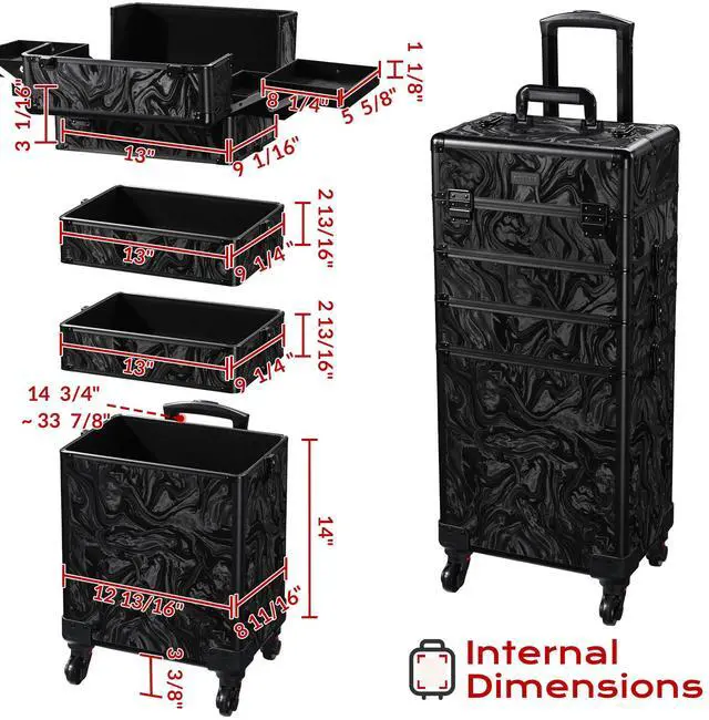Alt view image 4 of 6 - Byootique Rolling Makeup Train Case with Portable Cube Case Cosmetic Organizer