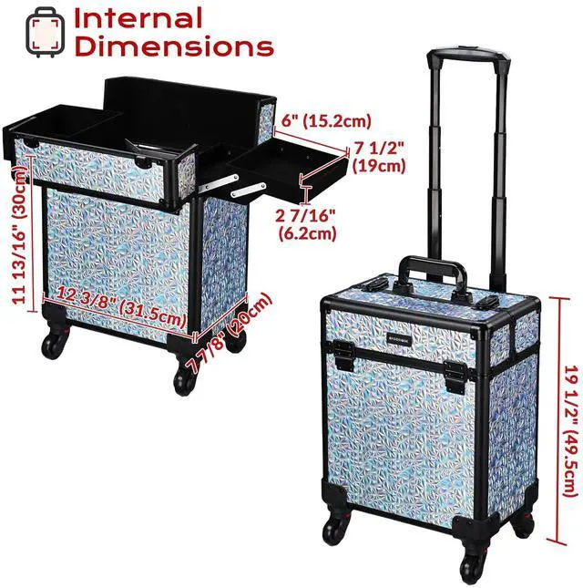Alt view image 6 of 7 - Byootique Rolling Makeup Train Case Cosmetic Trolley Organizer Mermaid Silver