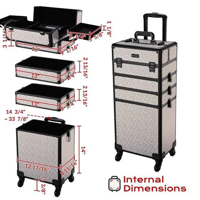 Alt view image 7 of 7 - BYOOTIQUE Makeup Train Case Trolley w/ Cube Case Cosmetic Organizer Art Deco Graphite