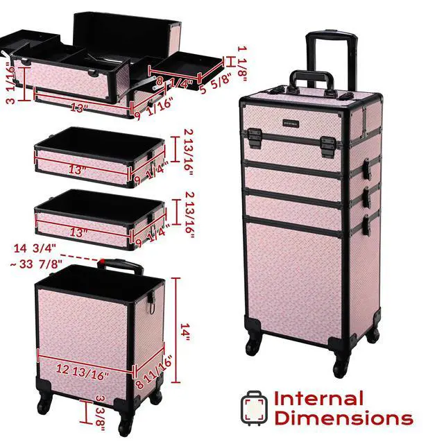 Alt view image 7 of 7 - BYOOTIQUE Makeup Train Case Trolley w/ Cube Case Cosmetic Organizer Art Deco Bloom