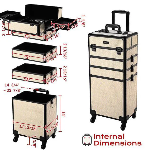Alt view image 7 of 7 - BYOOTIQUE Makeup Train Case Trolley w/ Cube Case Cosmetic Organizer Art Deco Pastel