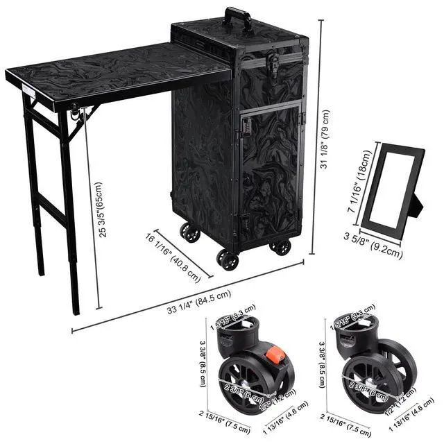 Alt view image 6 of 7 - Byootique Rolling Makeup Case Nail Table with 4 pcs Replacement Wheels Black