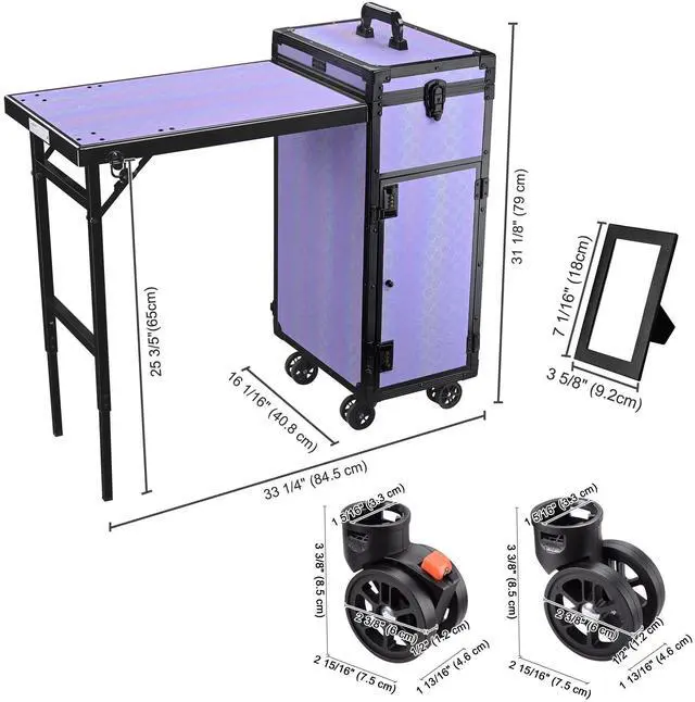 Alt view image 6 of 7 - Byootique Rolling Makeup Train Case Nail Table w/ 4pcs Replacement Wheels Purple