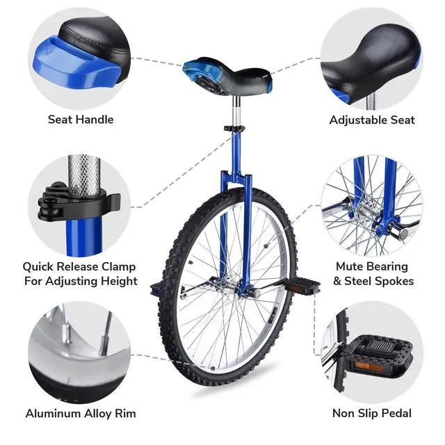 Alt view image 2 of 7 - Yescom 24 Inch Wheel Outdoor Unicycle Circus Bike for Adults Teenagers Kids Blue