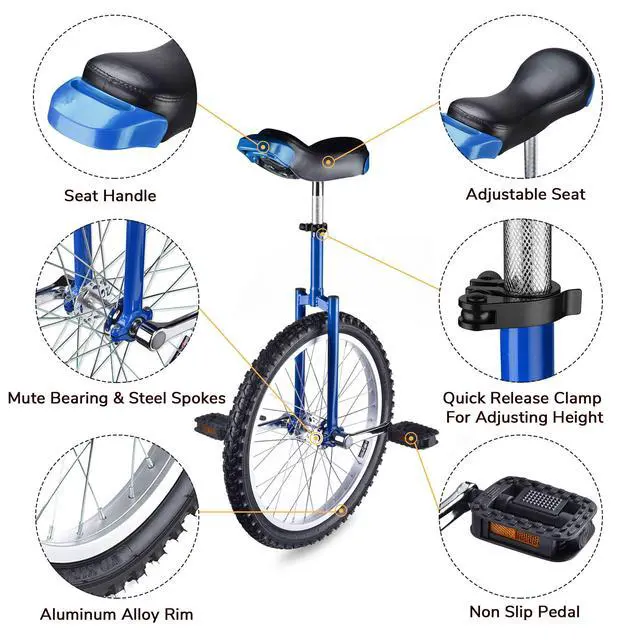 Alt view image 2 of 7 - Yescom 20 Inch Wheel Outdoor Unicycle Circus Bike for Adults Teenagers Kids Blue