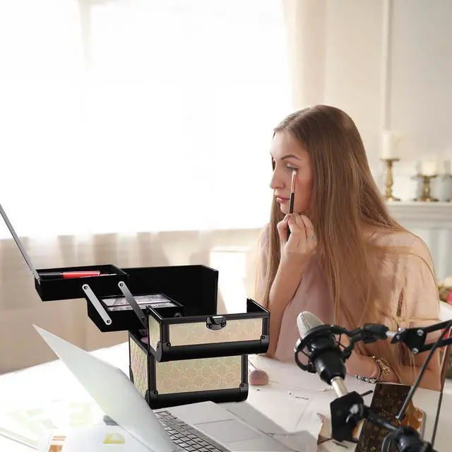 Alt view image 7 of 7 - Byootique Rolling Makeup Train Case w/ Cube Case Cosmetic Organizer Travel