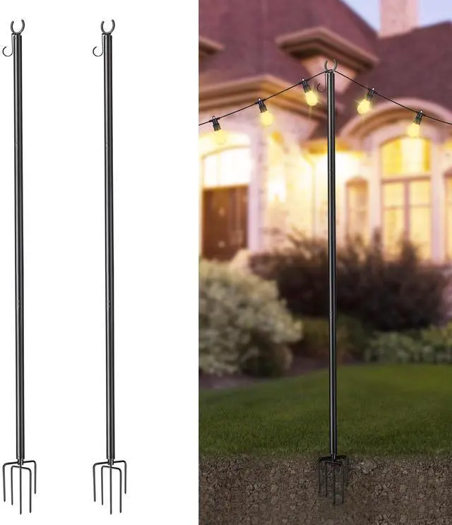 Main image of 10 Ft String Light Pole Outdoor Metal Pole Aluminum with Side Hooks Patio Backyard Party 2 Pack