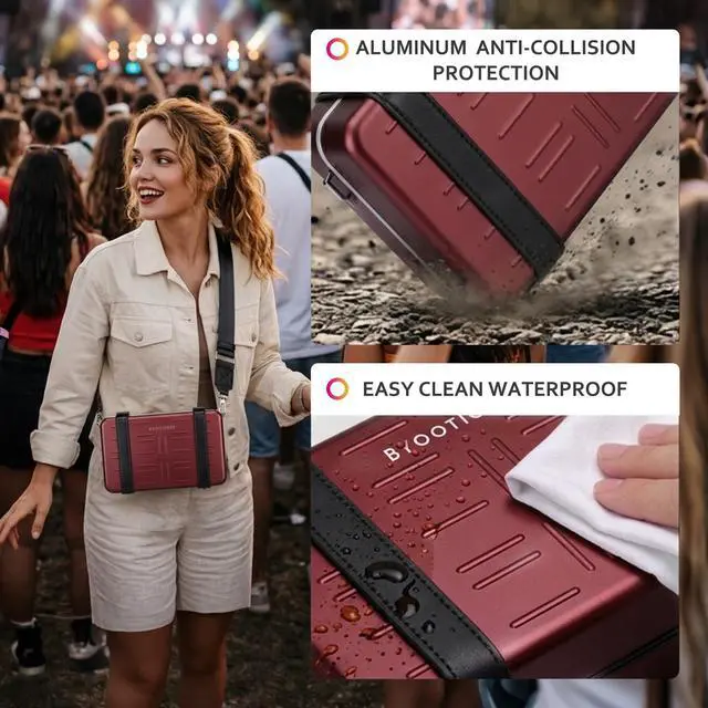 Alt view image 3 of 7 - BYOOTIQUE Aluminum Mini Crossbody Bag with Small Travel Case Portable Hard Shell Handbag with Adjustable Strap for Traveling Festival,Red